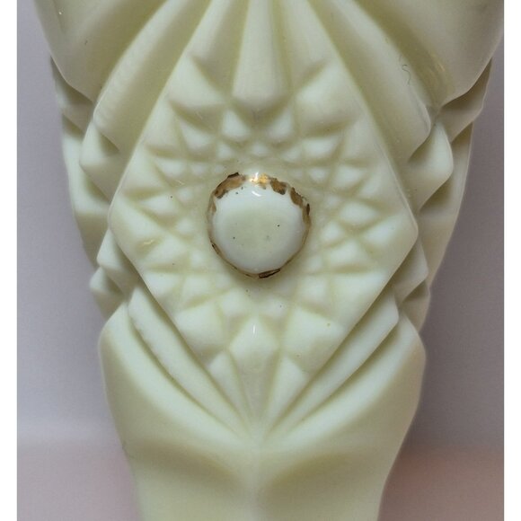 Jefferson Diamond W/ Peg Rose Decorated Custard Glass Vase Glows Art Deco - Picture 11 of 16